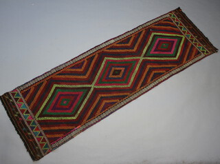 A red blue and green ground Suzni Kilim runner 250cm x 79cm 
