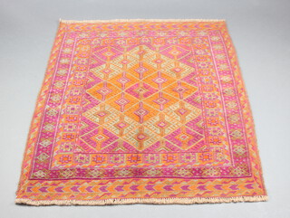 A purple and tan ground Meshwani Gazak rug with diamond design to the centre within a multi row border 133cm x 118cm 