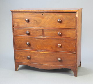 A 19th Century mahogany secretaire chest, the well fitted secretaire drawer above 2 short and 2 long drawers, raised on bracket feet 111cm h x 117cm w x 54cm d 