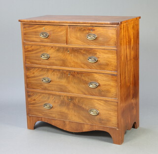 A 19th Century mahogany chest of 2 short and 3 long drawers with replacement oval plate drop handles, raised on bracket feet 100cm h x 94cm w x 47cm d 