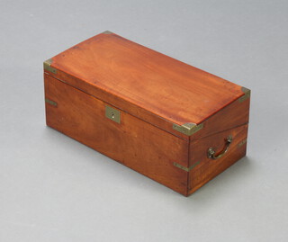 A Georgian rectangular mahogany and brass banded writing slope with hinged lid and brass drop handles 20cm h x 50cm w x 25cm d 
