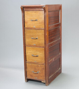 A 1930's mahogany 4 drawer filing cabinet 134cm h x 45cm w x 73cm d 