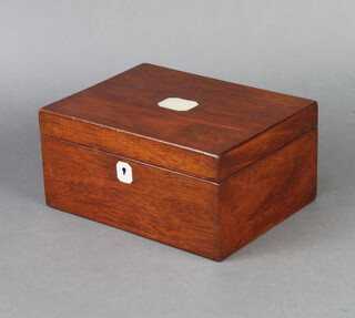 A Victorian mahogany and inlaid mother of pearl trinket box with hinged lid 11cm h x 21cm w x 16cm d 