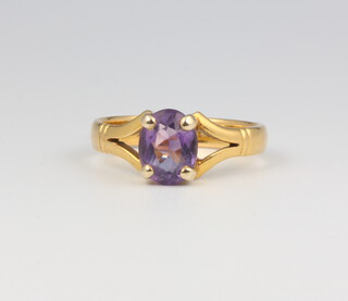 A 22ct yellow gold amethyst ring approx. 0.5ct, 4.4 grams, size 0 1/2