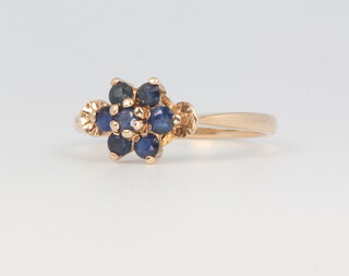 A 9ct yellow gold sapphire and diamond cluster ring size N, 2.1 grams 