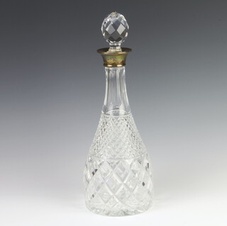 A mallet shaped decanter with silver collar, London 1970 36cm  