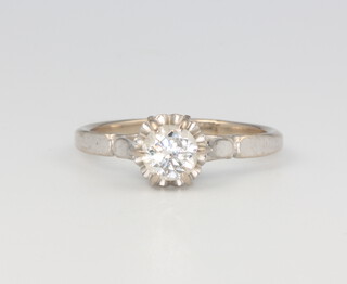 A white metal single stone diamond ring 0.75ct, size P 1/2, 3.8 grams  