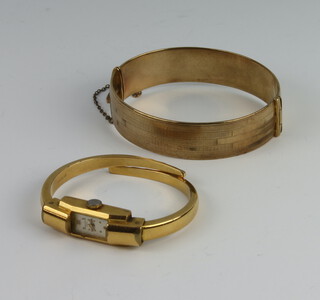 An Art Deco gold plated Baume Mercier watch on an expanding bracelet together with a gilt bracelet   