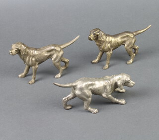 A silver plated model of a hound 15cm and 2 others 