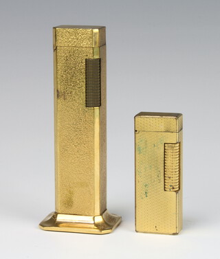 A Dunhill gilt bark finish tall boy desktop cigarette lighter 11cm, together with a pocket ditto 