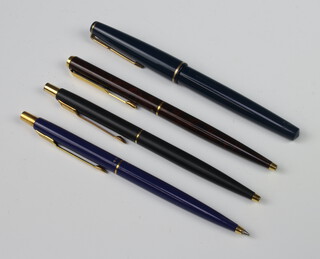 A Parker 17 blue fountain pen, 3 ditto ballpoint pens