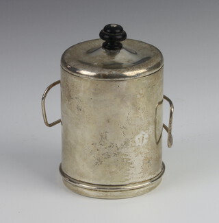 A Victorian silver travelling cup and cover with ebonised knop, London 1894, rubbed marks 9cm, 82 grams