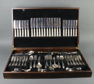 A mahogany canteen containing a set of silver plated cutlery for 12 (138 pieces)