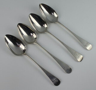 A matched set of 4 George III silver table spoons Exeter 1805, 1805, 1810 and 1811 260 grams 
