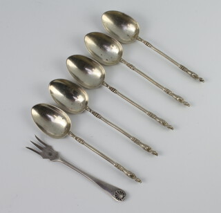 Five Victorian silver apostle teaspoons Sheffield 1870 and a fork 88 grams 