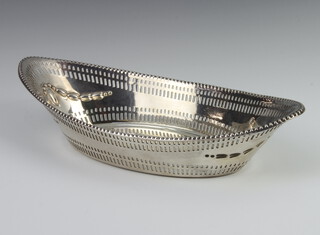 A Victorian silver boat shaped dish with pierced rim Sheffield 1896 by James Dixon & Sons, 170 grams 21.5cm 