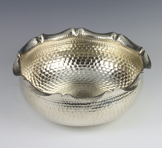 An early 20th Century German 800 silver hammer pattern rose bowl with fluted rim by Koch & Bergfeld of Bremen, 885 grams
