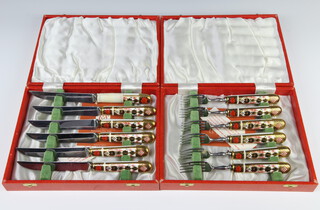 A set of 6 Royal Crown Derby Imari handled knives and forks, cased