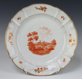 A modern Nymphenburg decorative wall plate, the ochre decoration of a country house 34cm 
