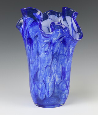 A blue glass handkerchief vase 31cm 