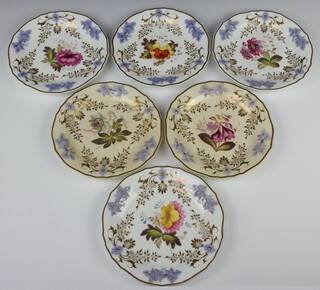 Six Victorian dessert plates decorated with flowers 22cm 