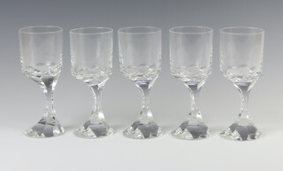 Five unusual Baccarat wine glasses with offset stems 15cm 