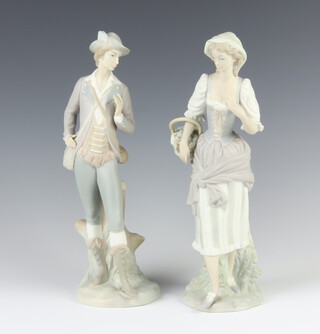 A pair of bisque Lladro figures of a lady and gentleman 28cm 