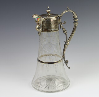 An Edwardian silver plated mounted claret jug 29cm 