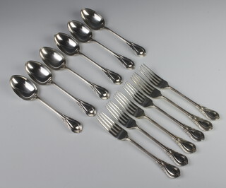 Six silver plated lily pattern dessert spoons and 6 ditto dessert forks 