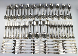 A good George IV and William IV matched canteen of silver Kings Pattern cutlery comprising 42 table forks, 28 tablespoons London 1825, 1826, 1830 and 1832, all engraved with a coronet and the letter C. Maker WC 7396 grams