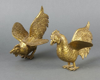 A pair of gilt metal figures of cockerels 14cm x 10cm x 9cm 