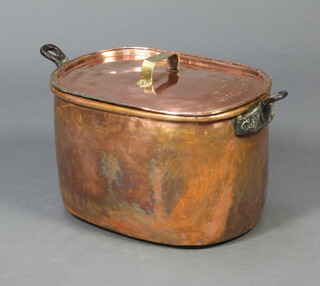 A 19th Century military oval copper cooking pot, the iron twin handles marked with crows foot 28cm h x 56cm w x 31cm d 