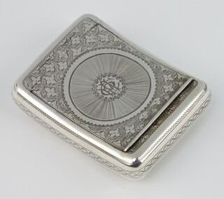 A George IV engine turned silver snuff box with floral decoration, 5cm, 32 grams, Birmingham 1820, maker Joseph Wilmore