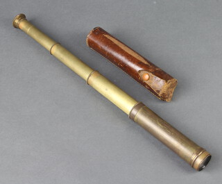 A 19th Century brass 3 draw pocket telescope contained in a leather carrying case 