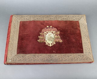 A rectangular antique blotter with fabric cover and armorial decoration 38cm x 58cm 