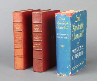 Winston S Churchill, 1 volume "Lord Randolph Churchill" published by Odhams Press, signed Winston S Churchill, with paper dust cover (damage to dust cover) together with Winston Churchill volumes 1 and 5 "The Second World War, The Gathering Storm Closing The Ring", leather bound, published by Cassell & Co 