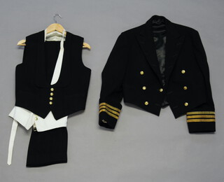 Gieves, a Royal Navy Reserve Commander's mess kit comprising jacket, 2 waistcoats and a trousers 