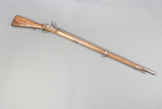 A 19th Century Continental percussion musket, the lock marked RAS and with Crown AR, the barrel 107cm complete with ram rod