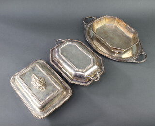 An octagonal silver plated entree set, 1 other and minor plated wares 