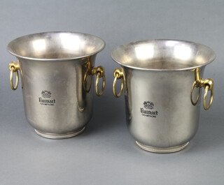 A pair of modern silver plated champagne coolers with brass ring drop handles 21cm 