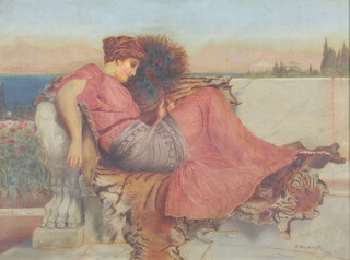 B Hancock 1910, oil on canvas, study of a pre-Raphaelite lady 44cm x 59cm