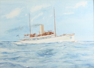F A French, watercolour study of a steam cruiser, signed 53cm x 70cm 