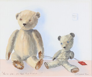 Elizabeth Parr, watercolour signed, study of 2 toy bears "Your Five, You have to Go to School" 32cm x 38cm 
