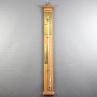 A F.C.C 18th Century style mercury stick barometer raised on an oak panel 101cm h x 15cm w 