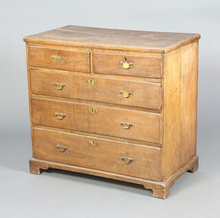 An 18th Century bleached oak chest of 2 short and 3 long drawers, raised on bracket feet 88cm h x 94cm w x 51cm d 
