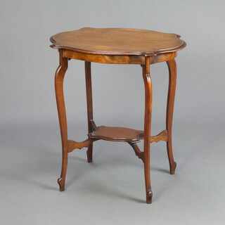 An Edwardian shaped mahogany 2 tier occasional table, raised on cabriole supports 72cm h x 66cm w x 45cm d 