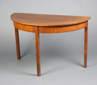 A 19th Century mahogany demi-lune table, raised on square supports 74cm h x 117cm x 47cm d 