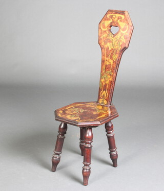 An Art Nouveau painted mahogany spinning chair, raised on turned supports 89cm h x 30cm w x 40cm d (seat 17cm x 28cm) 