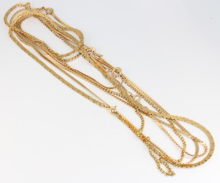 Four 9ct yellow gold necklaces and three bracelets, 27 grams 