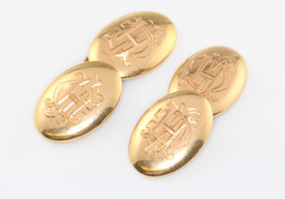A pair of 9ct yellow gold monogram engraved cufflinks 4.7 grams 
